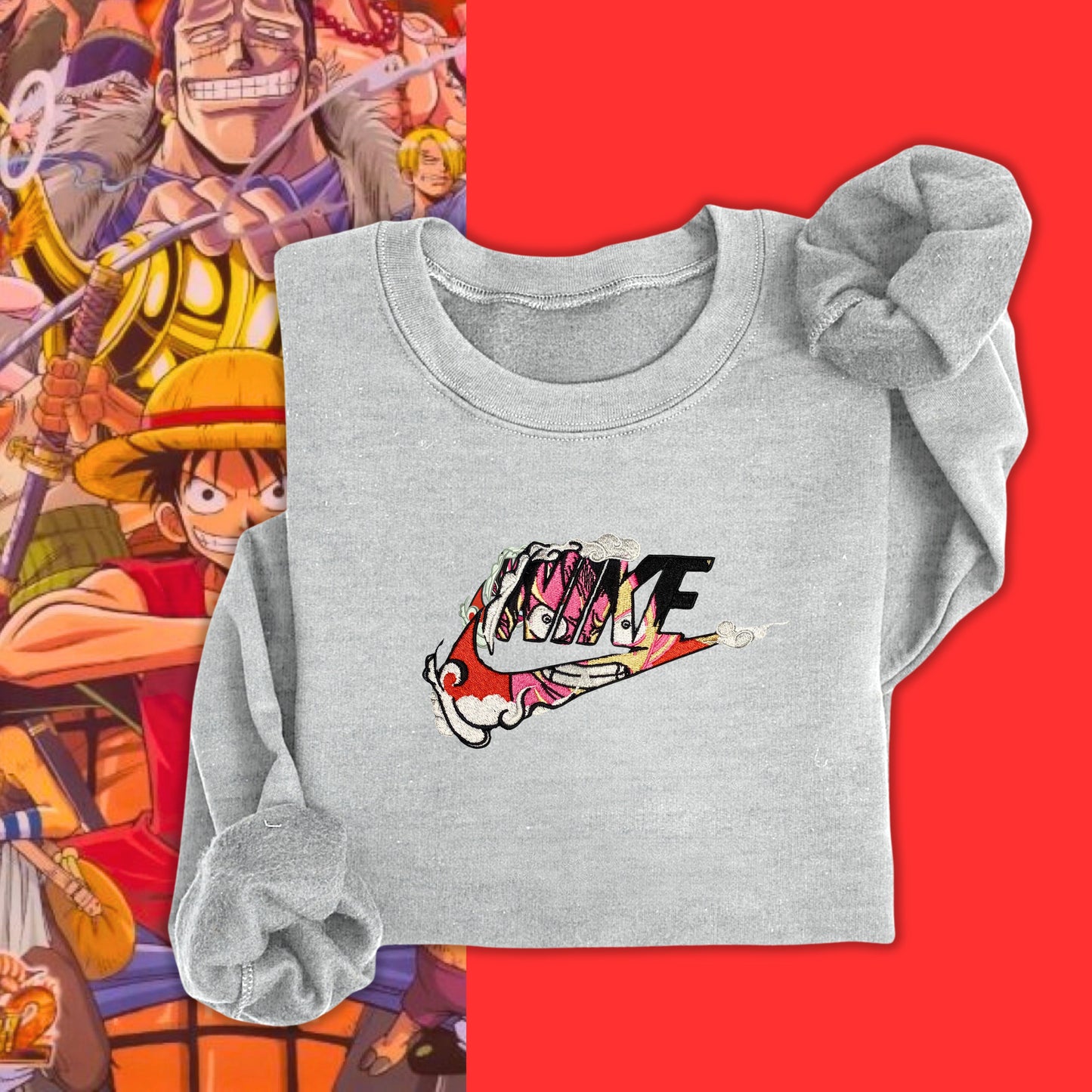 Embroidered Monkey D. Luffy x Swoosh Sweater (one piece)